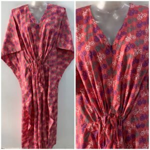 Pink Shade Bicycle Print Cotton Maternity Kaftan