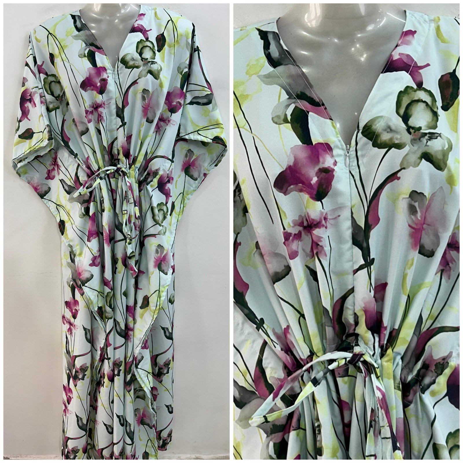 Purple Orchid Flower Print (Rayon-polyester) Maternity Kaftan