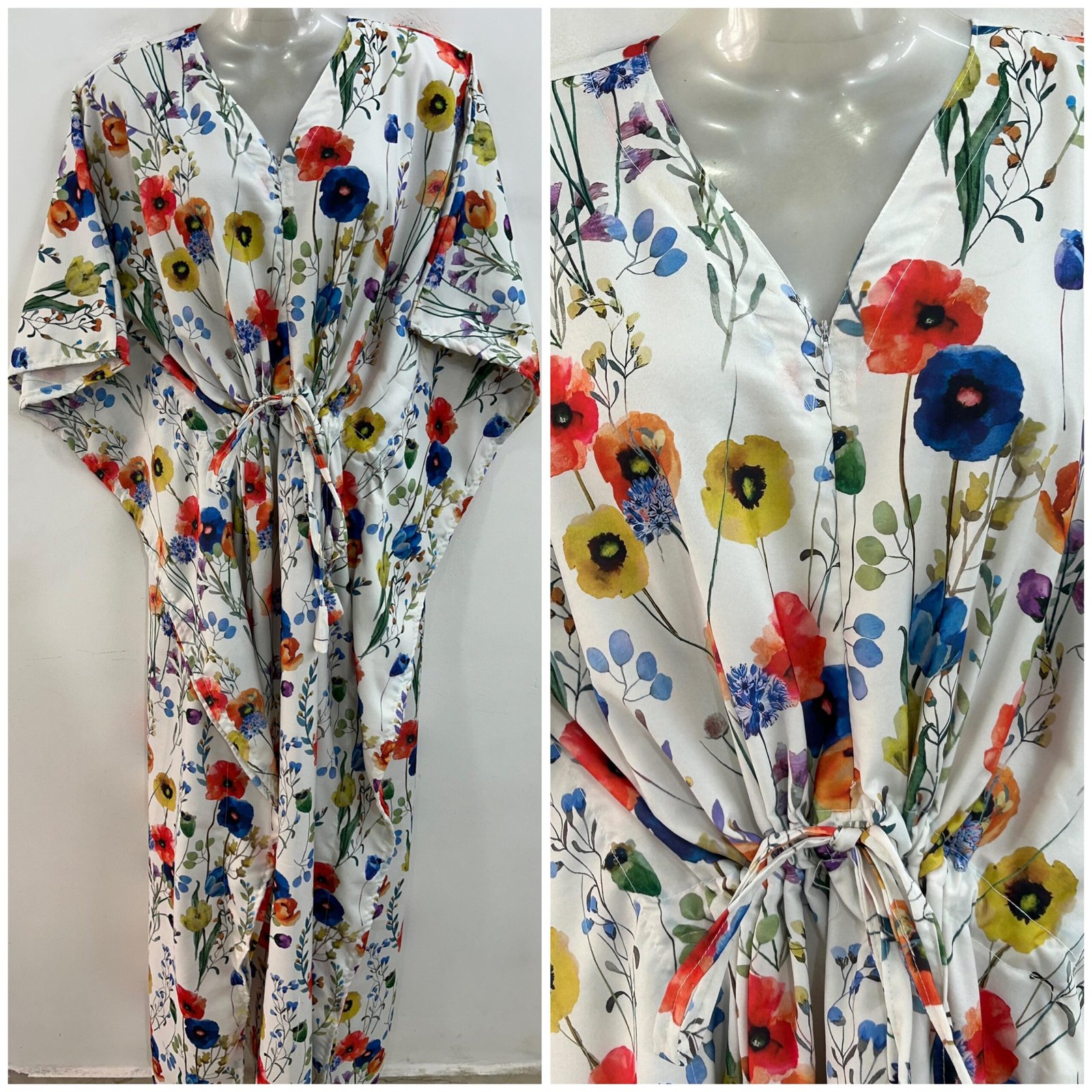 Colorful Poppy Flower Print (Rayon-polyester) Maternity Kaftan