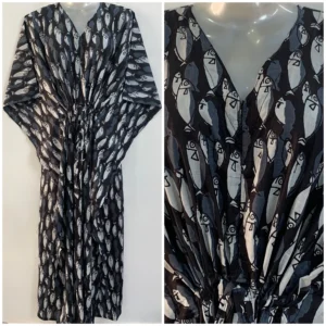 Black Shade Fish Print Cotton Maternity Kaftan