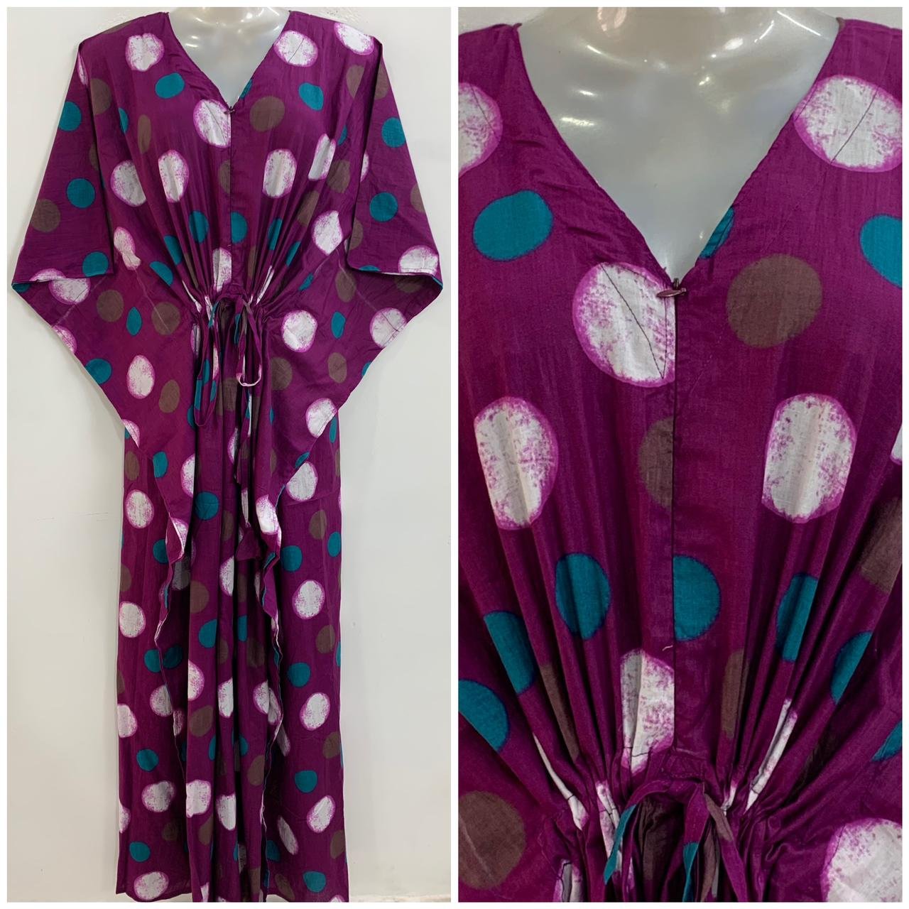 Purple shade Big Polka Dots Print Cotton Maternity Kaftan