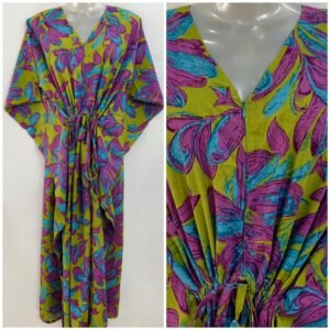 Fresh Green shade Purple Big Tulip  Print Cotton Maternity Kaftan