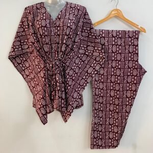 Plum Shade Egyptian Boho Print Cotton Maternity Kaftan Co-Ord Set