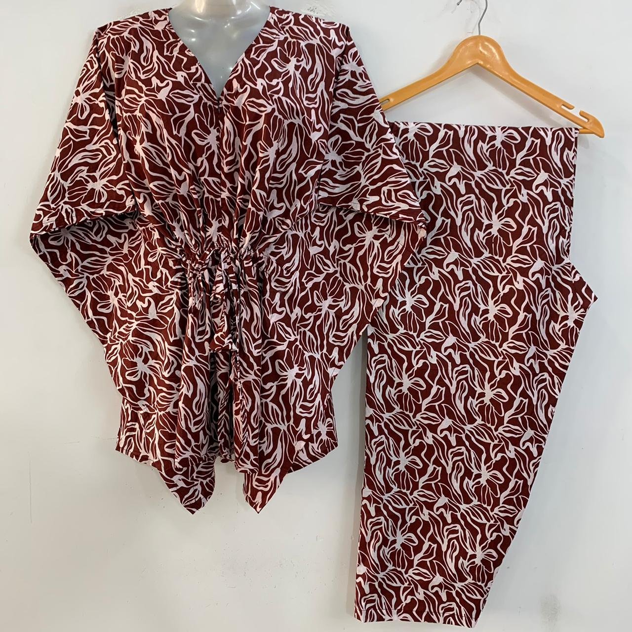 Dark Brown shade Roots Print Cotton Maternity Kaftan Co-Ord Set