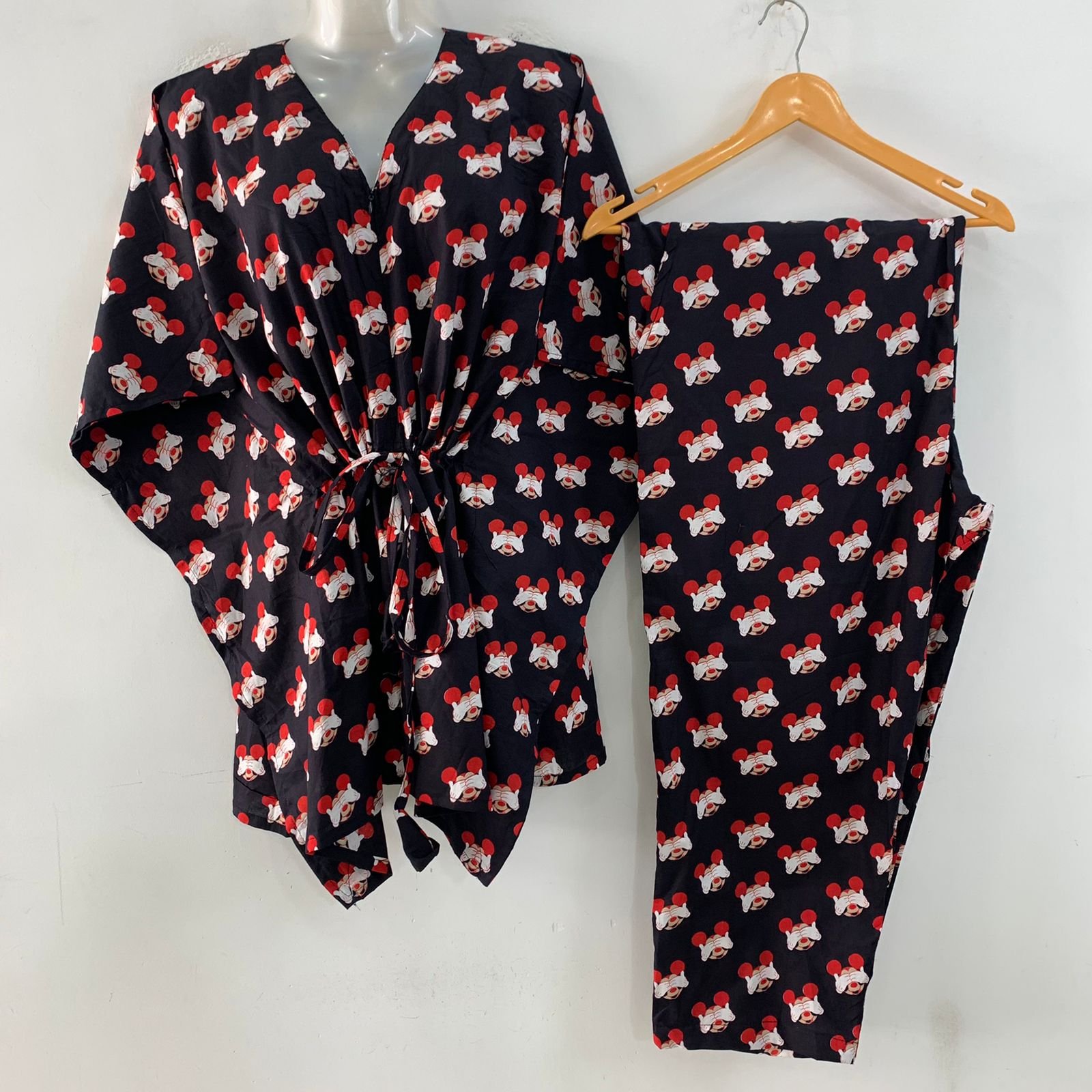 Black Shade Disney Mickey Mouse Print Cotton Maternity Kaftan Co-Ord Set