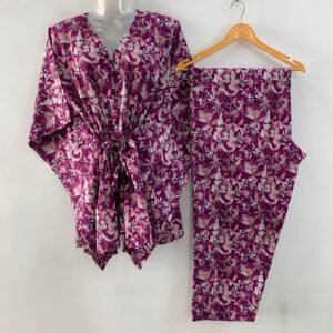 Purple shade Purple flower Petal Print Cotton Maternity Kaftan Co-Ord Set