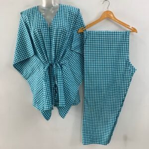 Blue Chequered  Print Cotton Maternity Kaftan Co-Ord Set