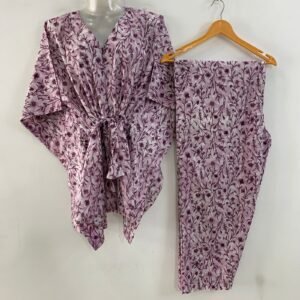 Purple shaded Small Flower Bale Print Cotton Maternity Kaftan Co-Ord Set