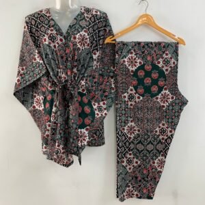 Green-Black Jaipuri Print Cotton Maternity Kaftan Co-Ord Set