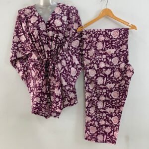 Purple shade Flower Jungle Print Cotton Maternity Kaftan Co-Ord Set