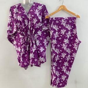 Purple shade Seasoning Flower Print Cotton Maternity Kaftan Co-Ord Set
