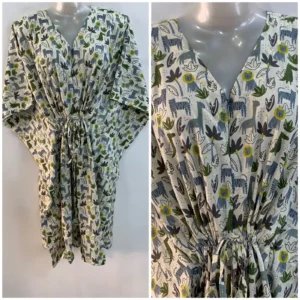 Off White Shade Grey Animal Print Mid-Length Cotton Maternity Kaftan Dress