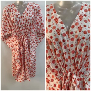 Peach Rocket Print Mid-Length Cotton Maternity Kaftan Dress