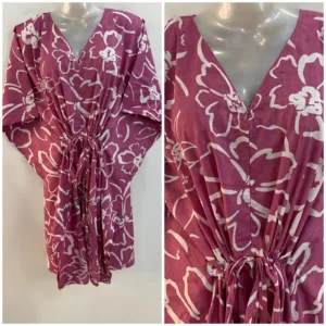 Purple Shade Big Flower Outliner Print Mid-Length Cotton Maternity Kaftan Dress