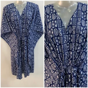 Blue Shade Egyptian Boho Print Mid-Length Cotton Maternity Kaftan Dress