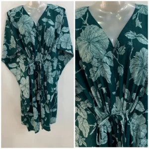 Dark Green Shade Digital Flower Print Mid-Length Cotton Maternity Kaftan Dress