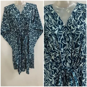 Dark Blue Shade Root Print Mid-Length Cotton Maternity Kaftan Dress