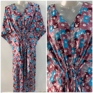 Blue-Pink Teddy Bear Print Cotton Maternity Kaftan