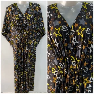 Black Shade Yellow Star Print Cotton Maternity Kaftan