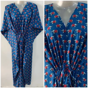 Blue Shade Red Elephant Print Cotton Maternity Kaftan
