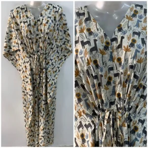 Off-White Grey Animal Print Cotton Maternity Kaftan