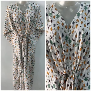Green-Yellow Dino Print Cotton Maternity Kaftan