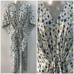Blue-Brown Dino Print Cotton Maternity Kaftan