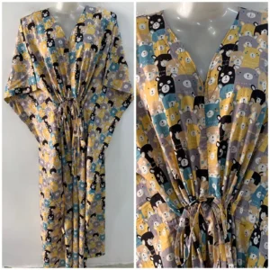 Black-Brown Teddy Bear Print Cotton Maternity Kaftan
