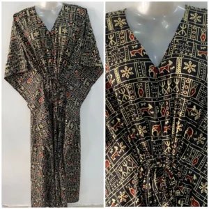 Black Boho Print Cotton Maternity Kaftan