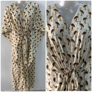Yellow Flamingo Print Cotton Maternity Kaftan