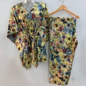 Blue-Brown abstract Painted Print Cotton Maternity Kaftan Co-Ord Set