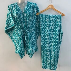 Seagreen shade Egyptian Ikkat Print Cotton Maternity Kaftan Co-Ord Set