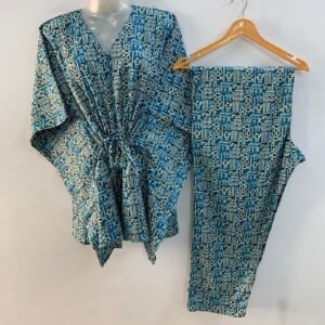 Blue shade Boho Print Cotton Maternity Kaftan Co-Ord Set