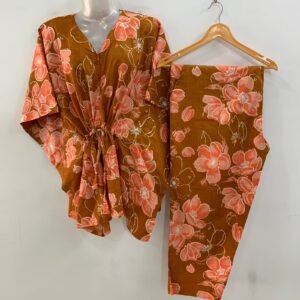 Mustard Brown shade Orange Gloomy Flower Print Cotton Maternity Kaftan Co-Ord Set