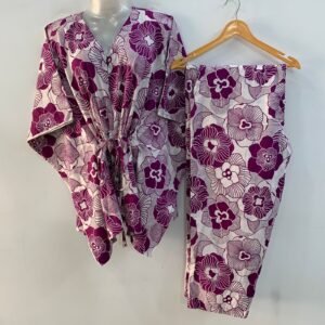 Purple shade Web Flowery Print Cotton Maternity Kaftan Co-Ord Set
