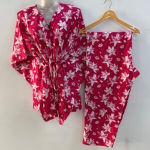 Pink Shade Seasoning Flower Print Cotton Maternity Kaftan Co-Ord Set