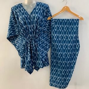 Blue Ikkat Print Cotton Maternity Kaftan Co-Ord Set