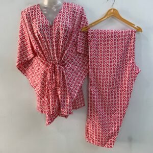 Pink Geometrical Ikkat Print Cotton Maternity Kaftan Co-Ord Set