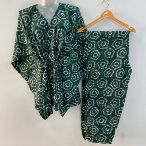 Green shade Hexagon Geometrical Print Cotton Maternity Kaftan Co-Ord Set