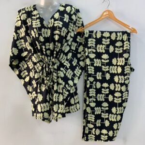 Black Shade Figure Print Cotton Maternity Kaftan Co-Ord Set