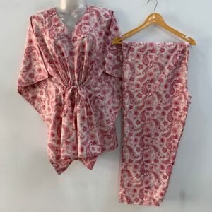 Pink shaded Small Alp Flower Jungle Print Cotton Maternity Kaftan Co-Ord Set