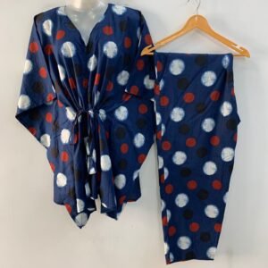 Dark Blue shade Big Polka Dots Print Cotton Maternity Kaftan Co-Ord Set