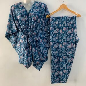 Blue Shaded Jungle Print Cotton Maternity Kaftan Co-Ord Set