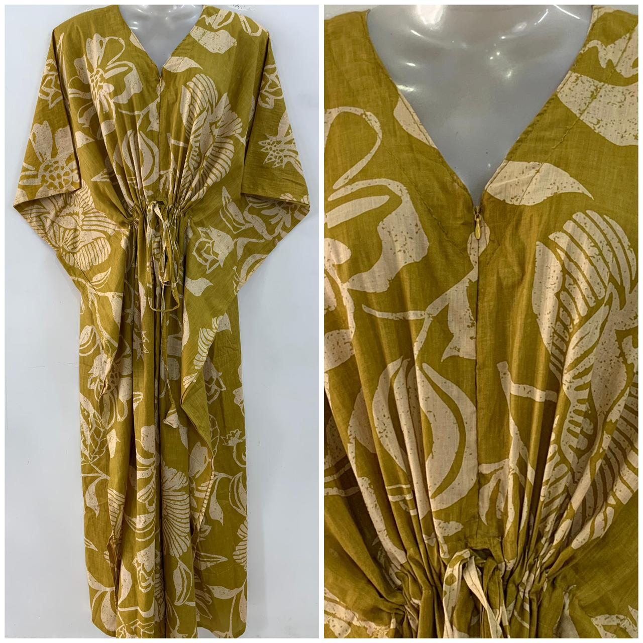Mustard Brown shade Flower Outliner Garden Print Cotton Maternity Kaftan