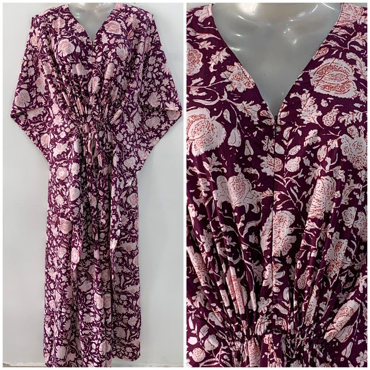 Purple shade Flower Jungle Print Cotton Maternity Kaftan