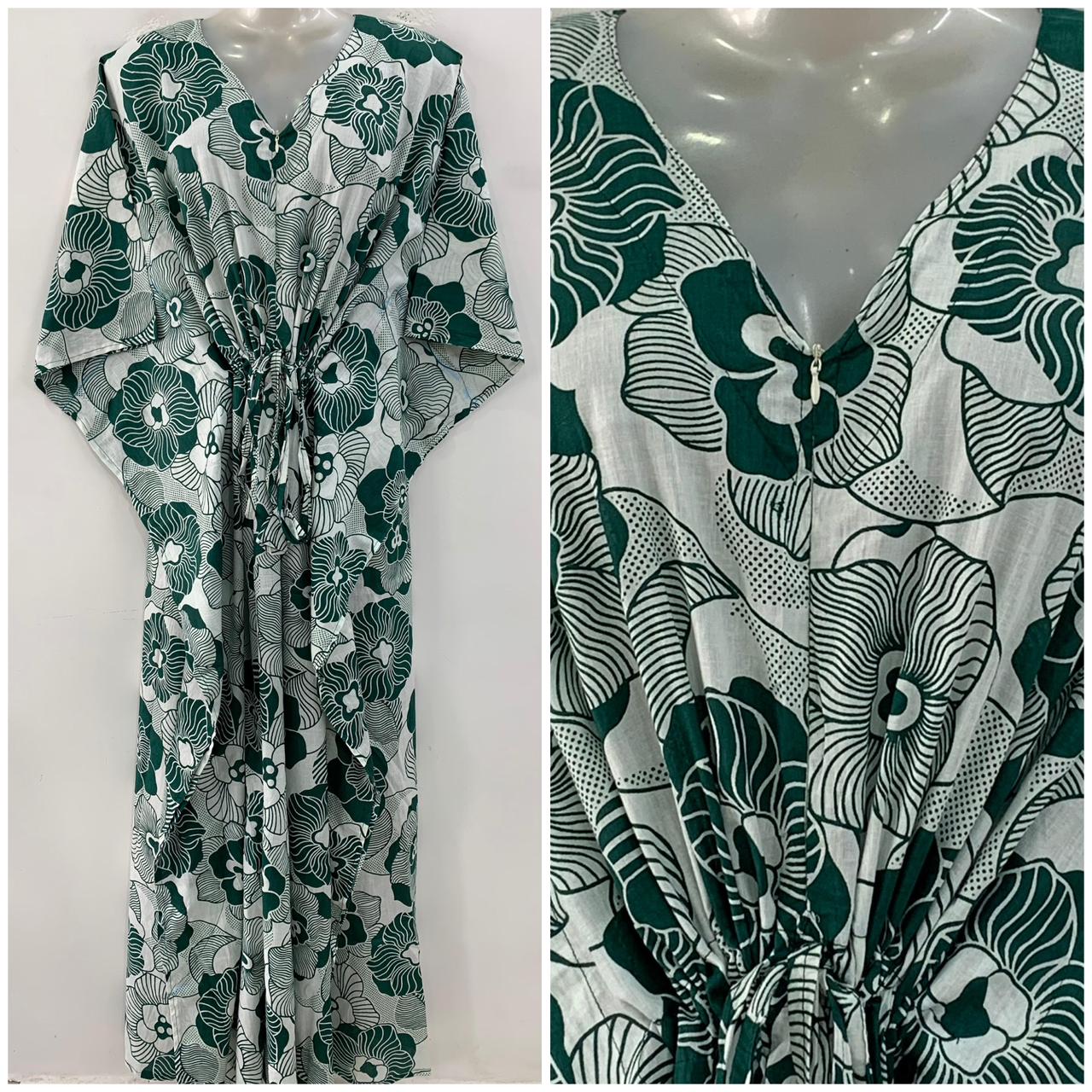 Green shade Web Flowery Print Cotton Maternity Kaftan