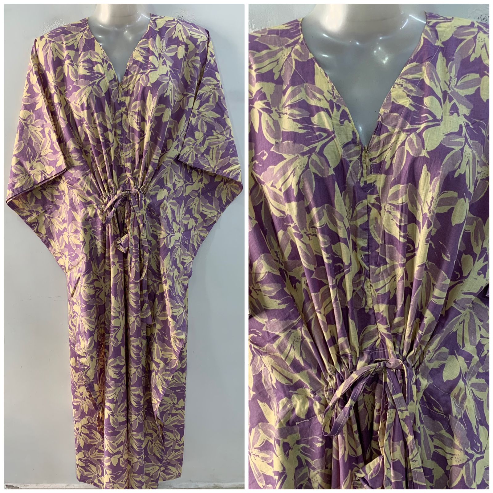 Pastel Purple shade White Petal Print Cotton Maternity Kaftan