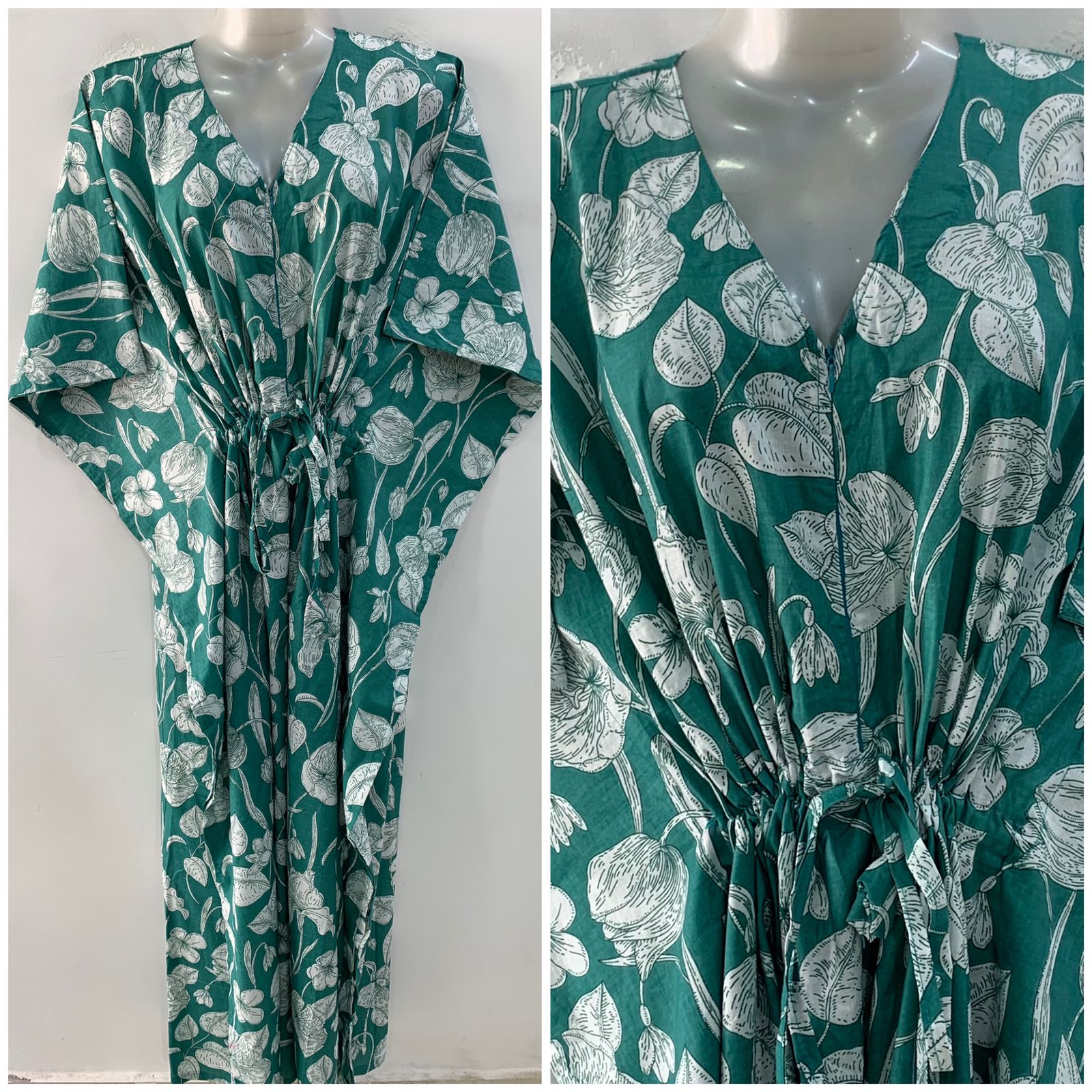 Matte Green Shade Cotton Flower Print Cotton Maternity Kaftan