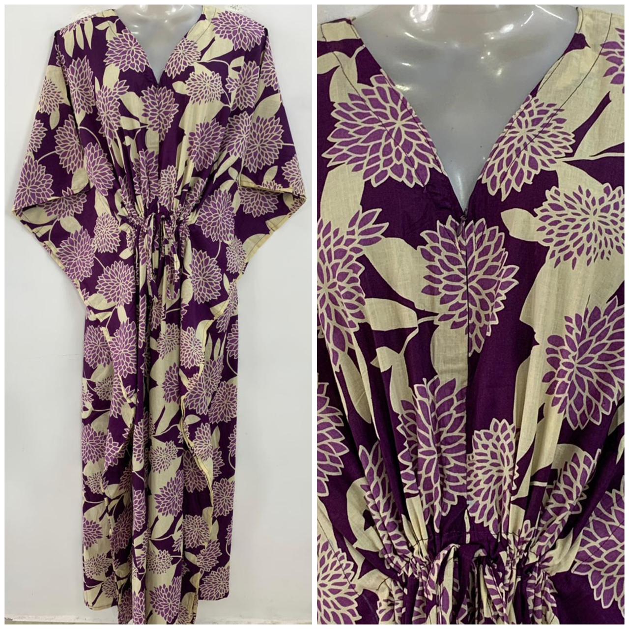 Purple shade Big Dalia Flower Print Cotton Maternity Kaftan