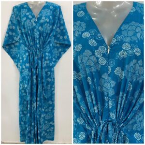 Light Blue shade Digital Flowery Print Cotton Maternity Kaftan